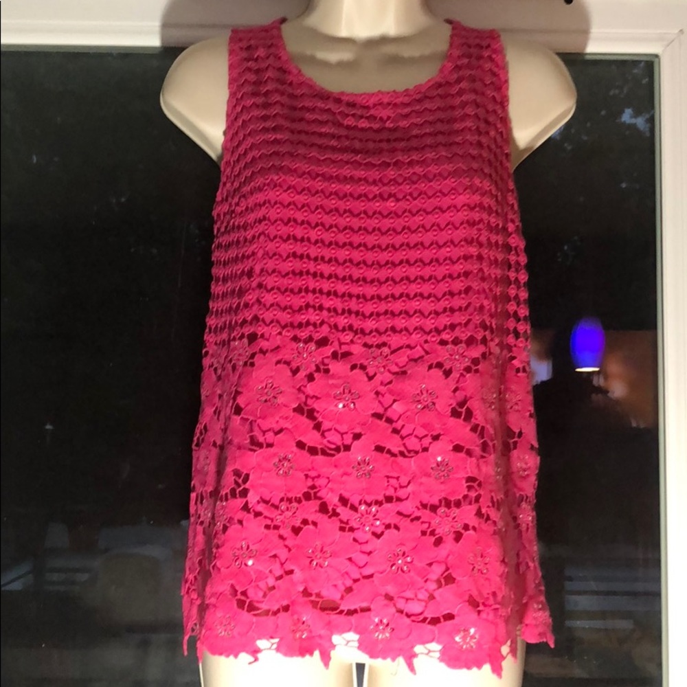 NWOT INC petite small hot pink embroidered top